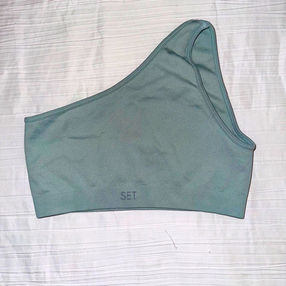 SET ACTIVE Sculpflex Ribbed One Shoulder Bra in Rain